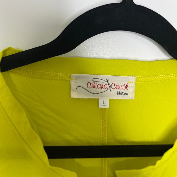 Chiara Cocol Women's Tunic Top L Lime Green ITALY 3/4 Sleeve Button Front Artsy - Picture 5 of 7